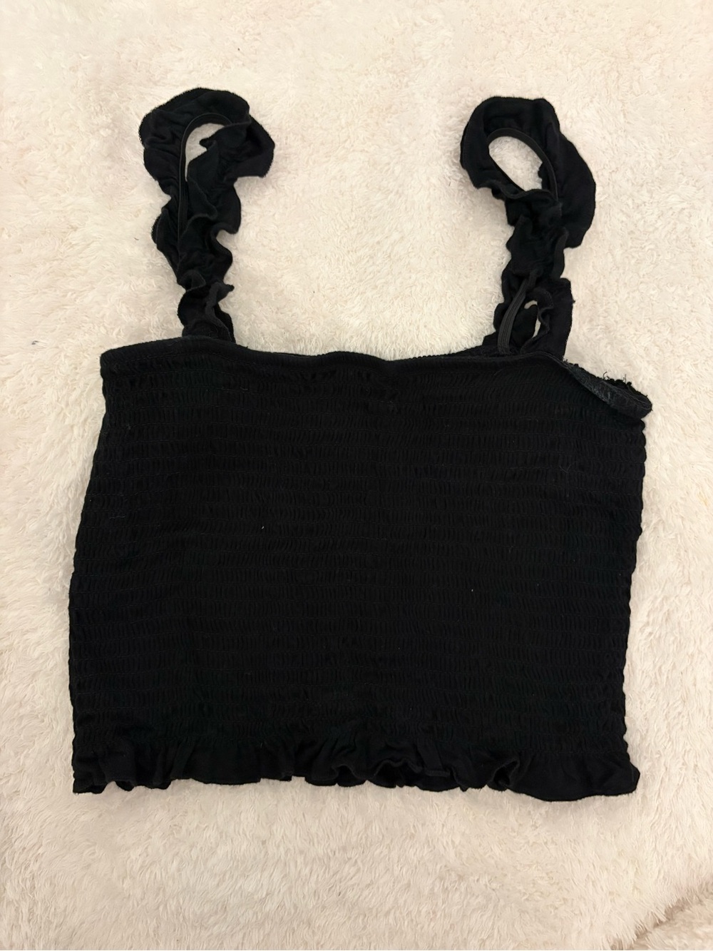 Forever 21 Black Smocked Ruffle Strap Crop Tank
